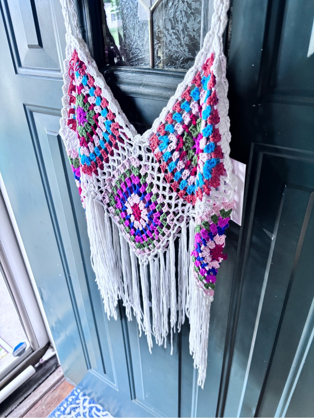 Rebellion White Crochet Fringe Tank with Multicolor Accents - Picture 2 of 12